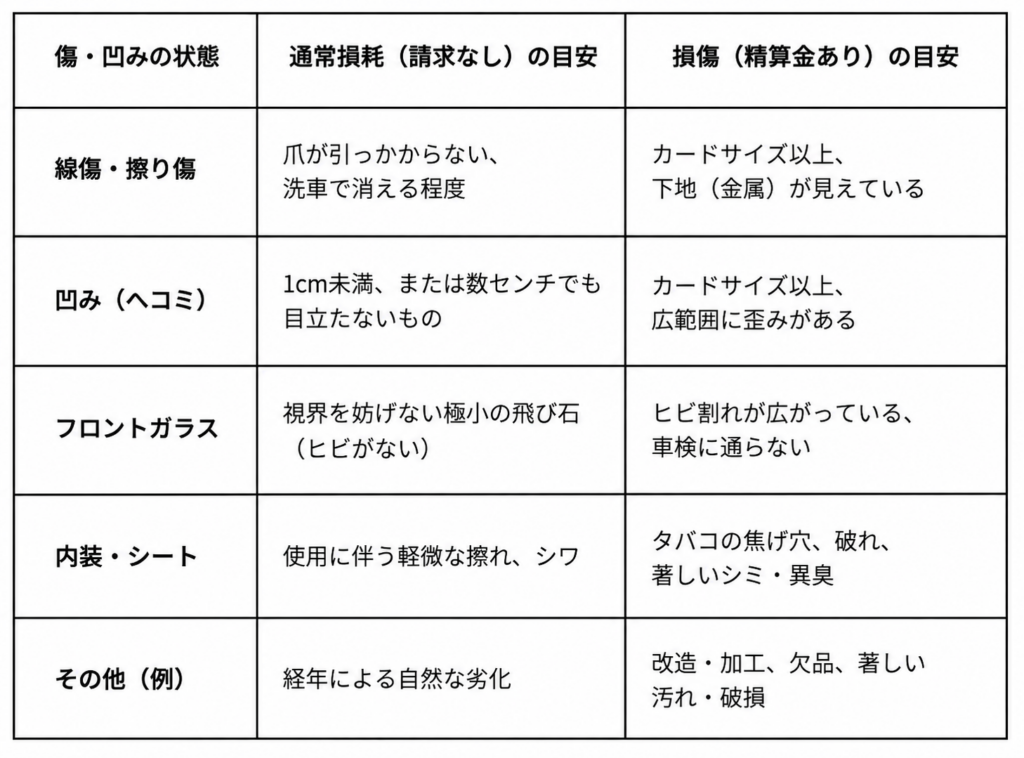 車両損傷基準表
